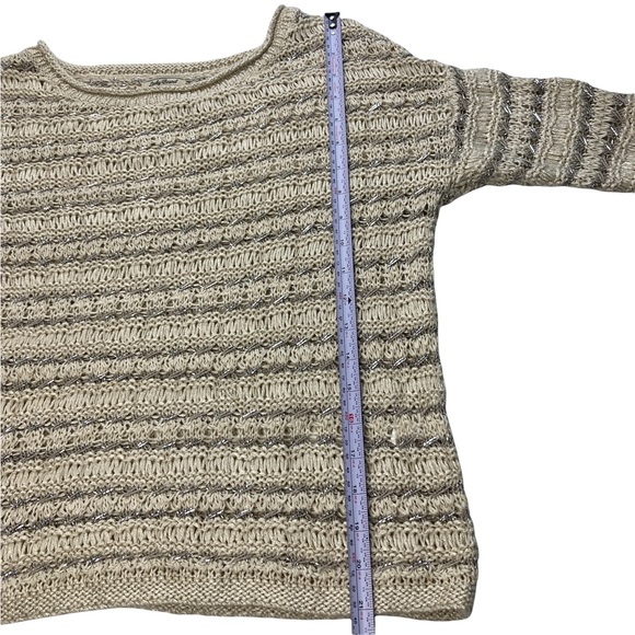Lucky Brand Womens Sweater Tan Metallic Open Heavy Knit Top Tan 3/4 Sleeve S/S - Picture 8 of 11